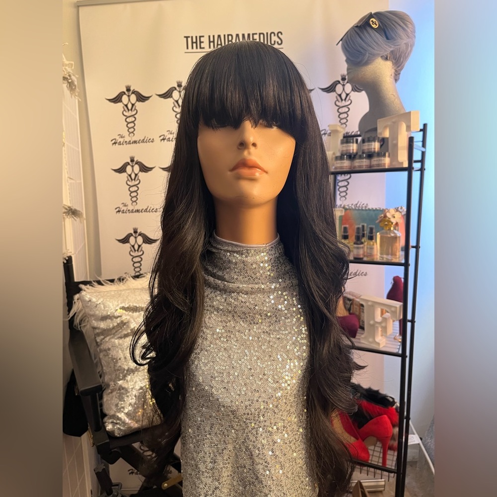 Non-lace full wig with Baangs and layers
